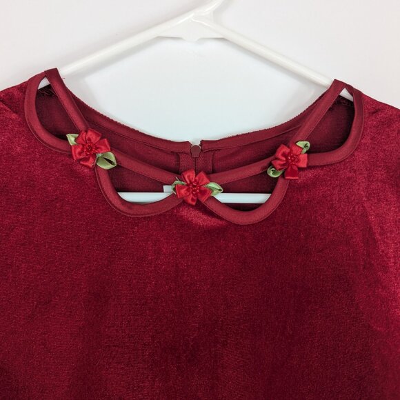 VTG Bonnie Jean Red Velvet Rosette Holiday Christmas Dress Girls 14 - Picture 5 of 8